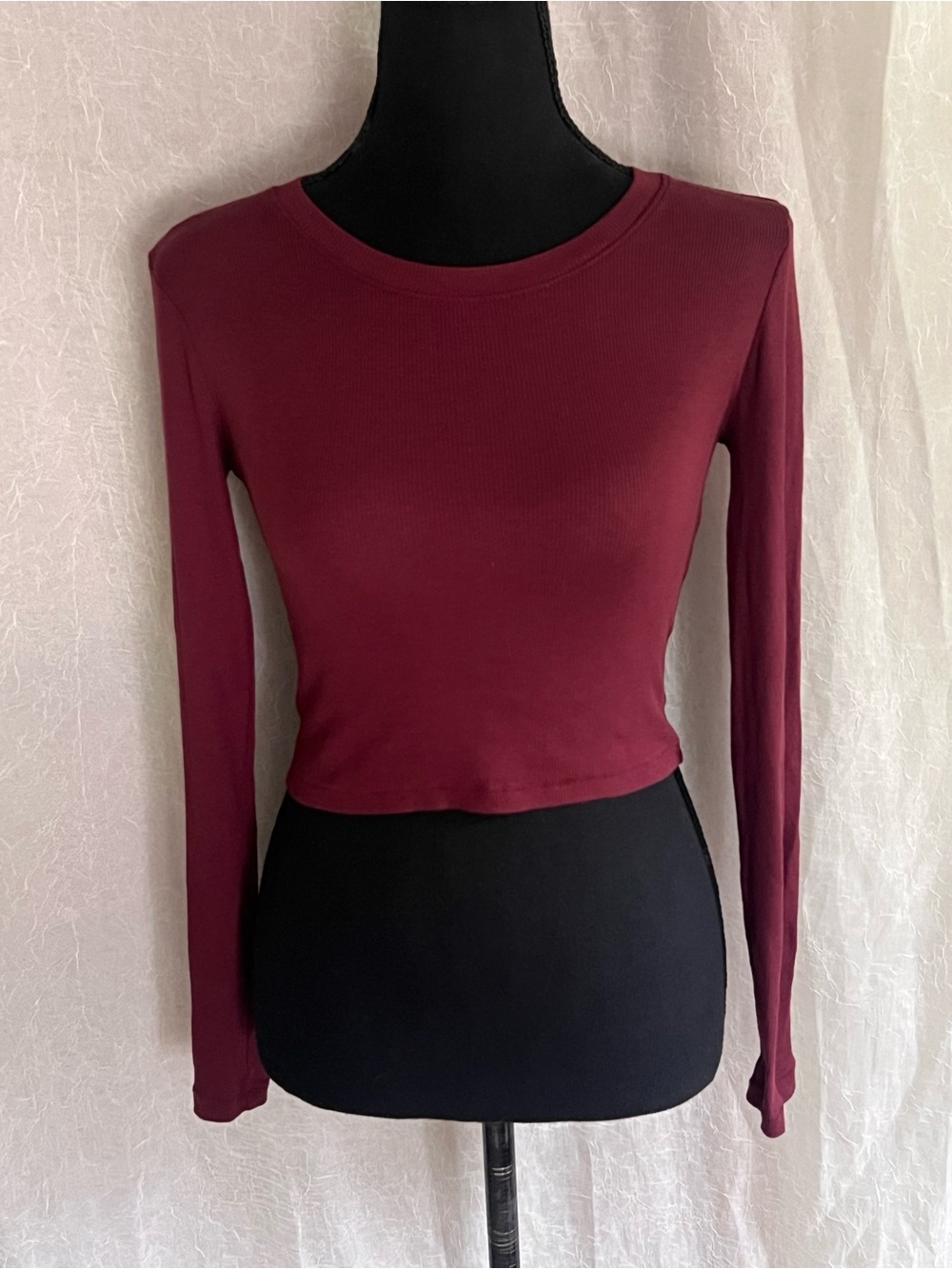 Madewell Long-Sleeve Ribbed Crop Top - Burgundy